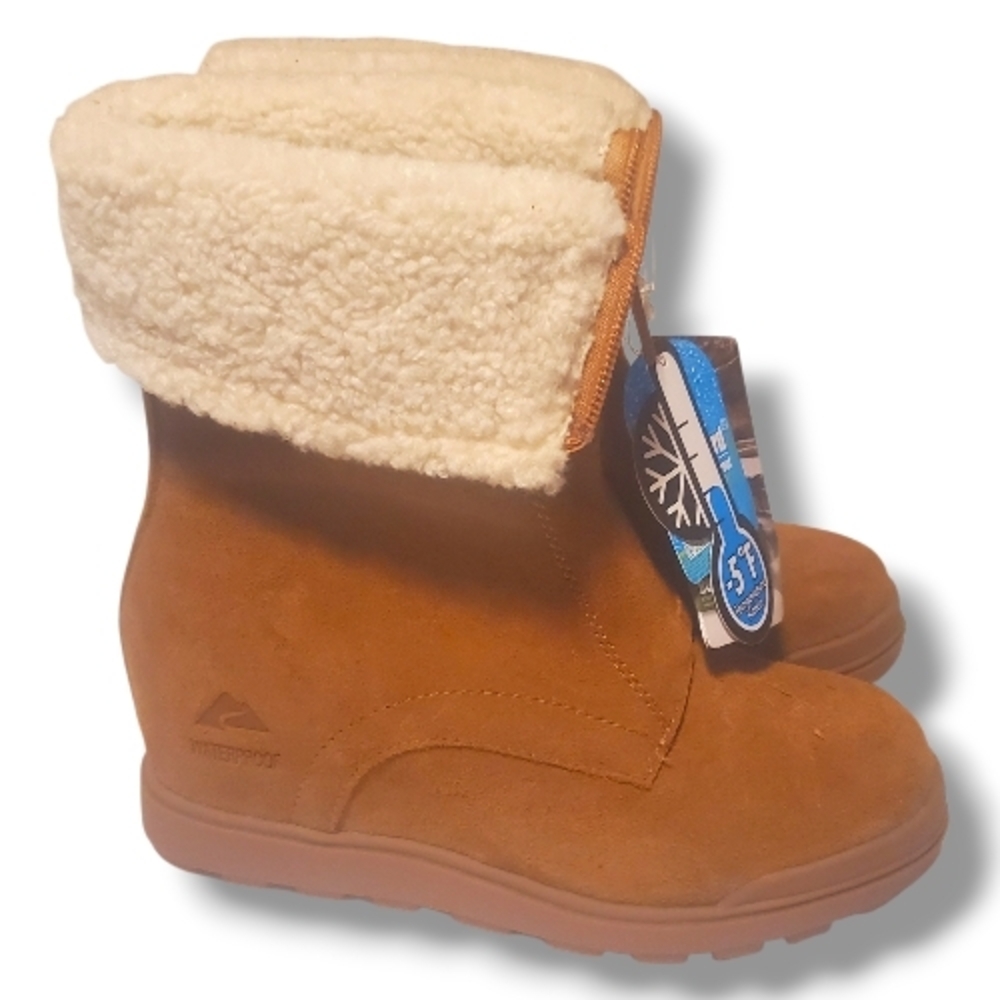 OZARK TRAIL SIZE 6 Leather Waterproof Wedge Boots With Faux Shearling Fur Trim